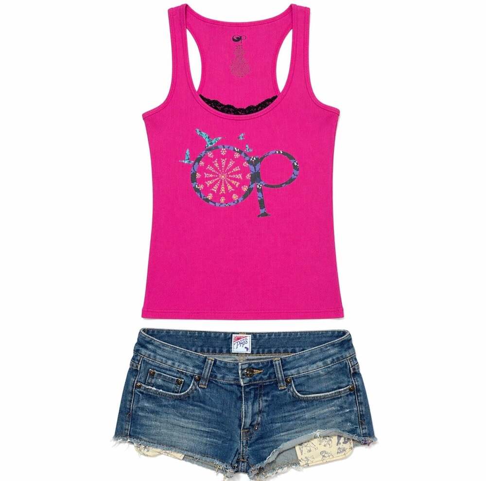 Ocean Pacific OP Pink Graphic Tank Top‎ Womens S Fuchsia Racerback Y2K Birds